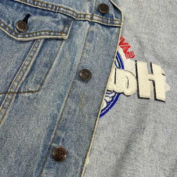 Vintage Hard Rock Cafe Orlando Unisex XL Blue Denim Bomber Jacket Music Flawed - Picture 15 of 16